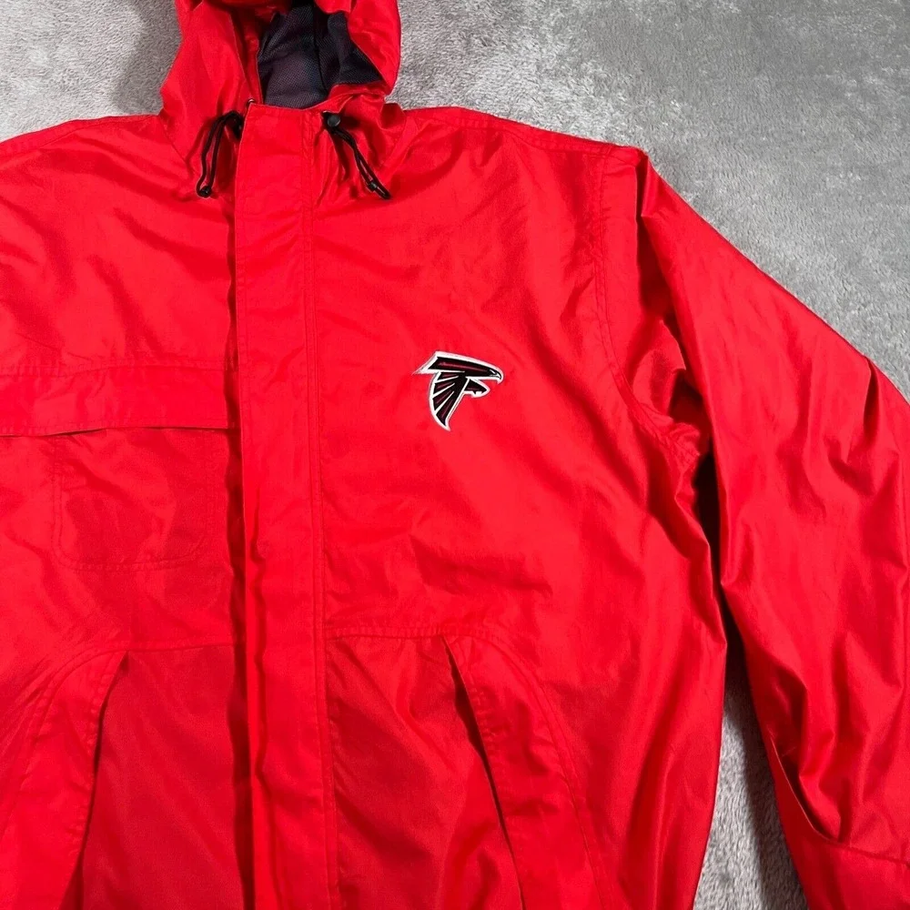Atlanta Falcons Rain‎ Jacket Mens Size L/X Red Windbreaker Hooded Lightweight
